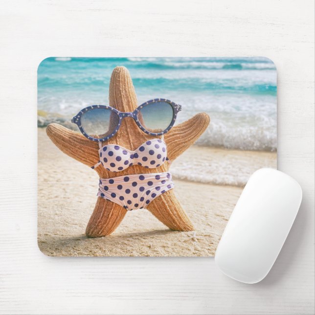 Beach Starfish Wearing a Bikini Mouse Pad (With Mouse)