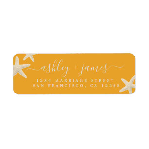 Beach Starfish Yellow Wedding Return Address Label