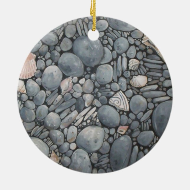 Beach Stones Shells Pebbles Rocks Painting Art Ceramic Ornament (Back)