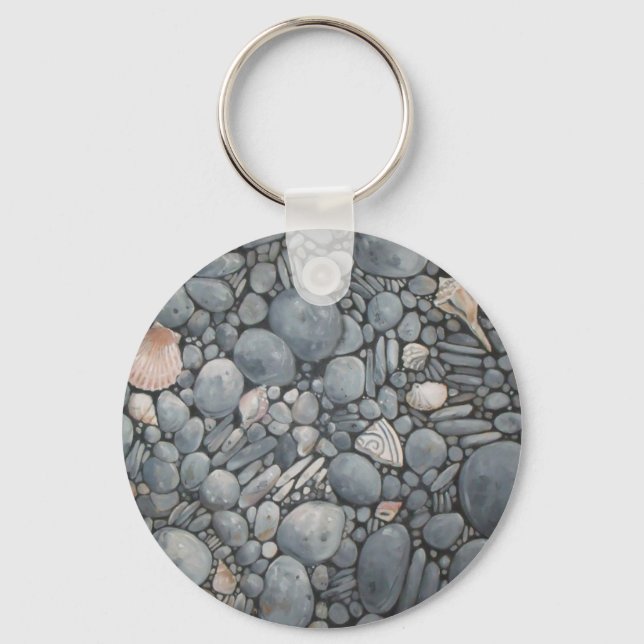 Beach Stones Shells Pebbles Rocks Painting Art Key Ring (Front)
