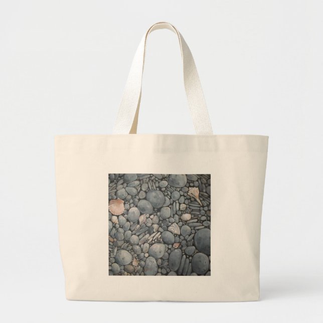 Beach Stones Shells Pebbles Rocks Painting Art Large Tote Bag (Front)