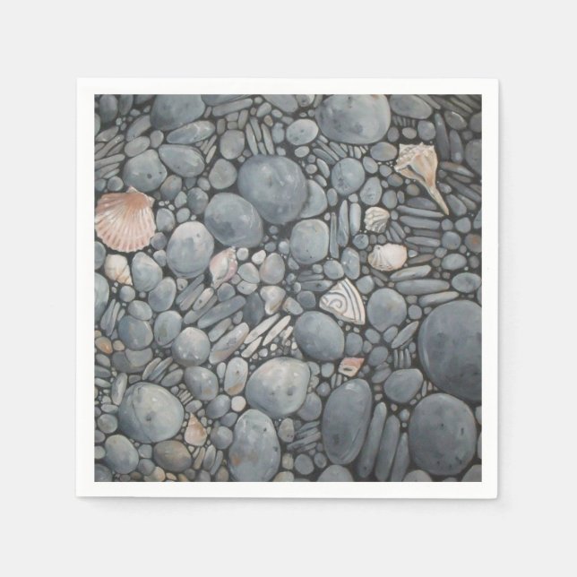 Beach Stones Shells Pebbles Rocks Painting Art Napkin (Front)