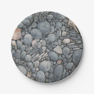 Beach Stones Shells Pebbles Rocks Painting Art Paper Plate