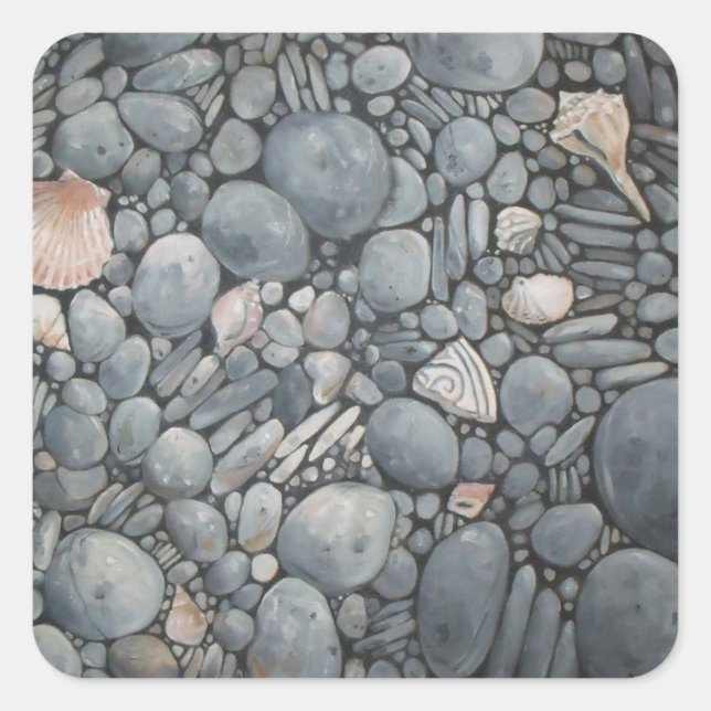 Beach Stones Shells Pebbles Rocks Painting Art Square Sticker (Front)