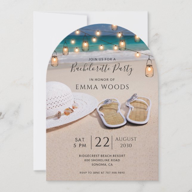 Beach String Lights Bachelorette Party Invitation (Front)
