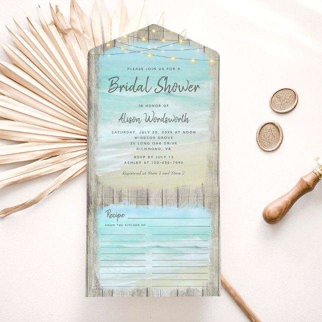 Beach String Lights Coastal Bridal Shower  All In One Invitation (Creator Uploaded)