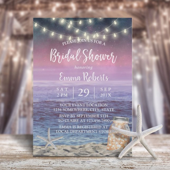 Beach String Lights & Mason Jar Bridal Shower Invitation (Creator Uploaded)