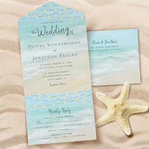 Beach String Lights Ocean Wedding All In One Invitation