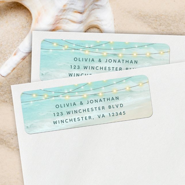 Beach String Lights Ocean Wedding Return Address Label (Creator Uploaded)
