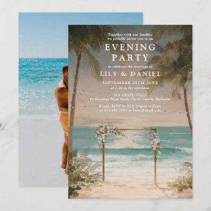 Beach String Lights Photo Wedding Evening Party Invitation