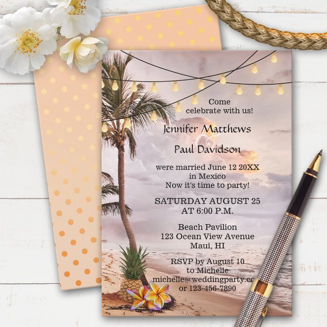 Beach String Lights Post Wedding Party Invitation (Creator Uploaded)