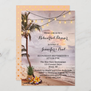 Beach String Lights Rehearsal Dinner Invitation