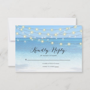Beach String Lights Wedding RSVP Card 