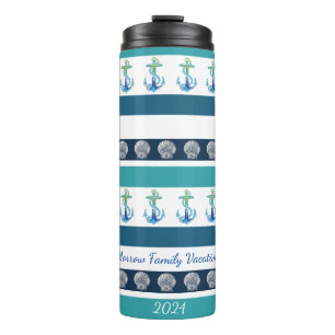 Beach Striped Blue White Family Thermal Tumbler