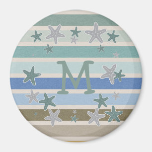Beach Stripes and Starfish Monogram Magnet