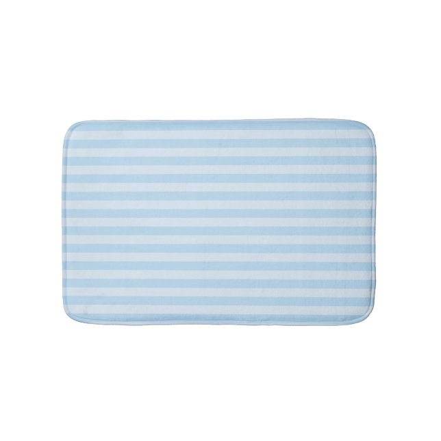 Beach Style Bath Mat Blue Stripes on Light Blue  (Front)