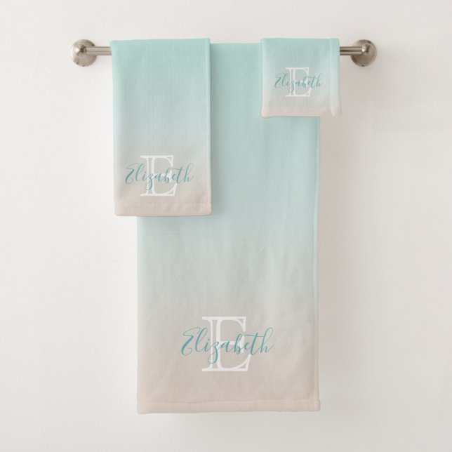 Beach Style Coastal | Modern Minimalist Monogram Bath Towel Set (Insitu)