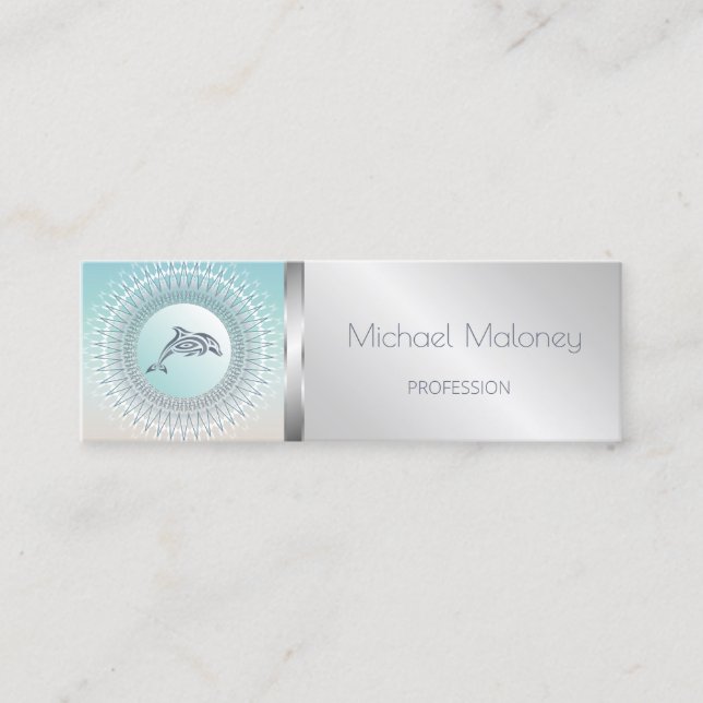 Beach Style Dolphin Mandala Mini Business Card (Front)