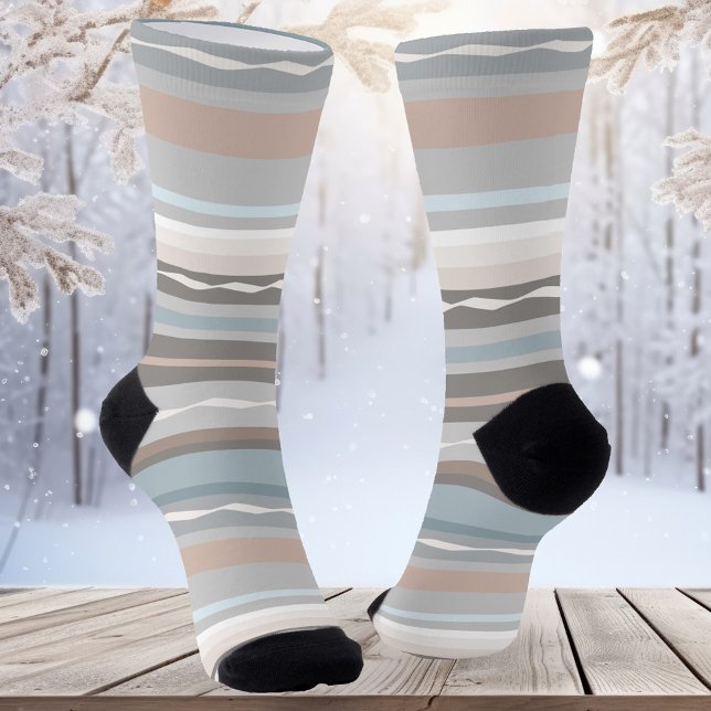 Beach Style Pastel Striped Pattern Socks (Socks with an elegant striped pattern in soft pastel beach colors)