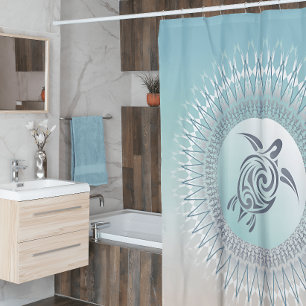 Beach  Style Turtle and Mandala Coastal Maritime Shower Curtain