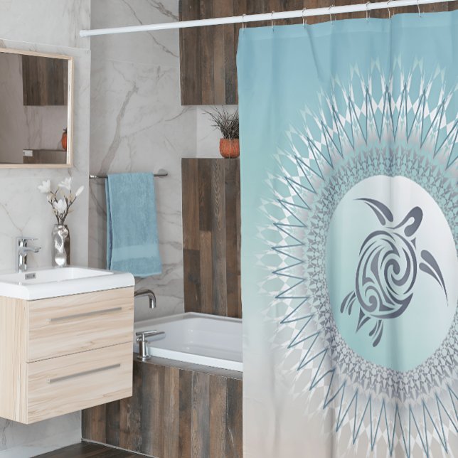 Beach  Style Turtle and Mandala Coastal Maritime Shower Curtain (Creator Uploaded)