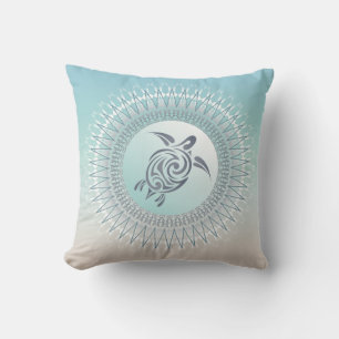 Beach Style Turtle and Mandala Modern Coastal Cushion