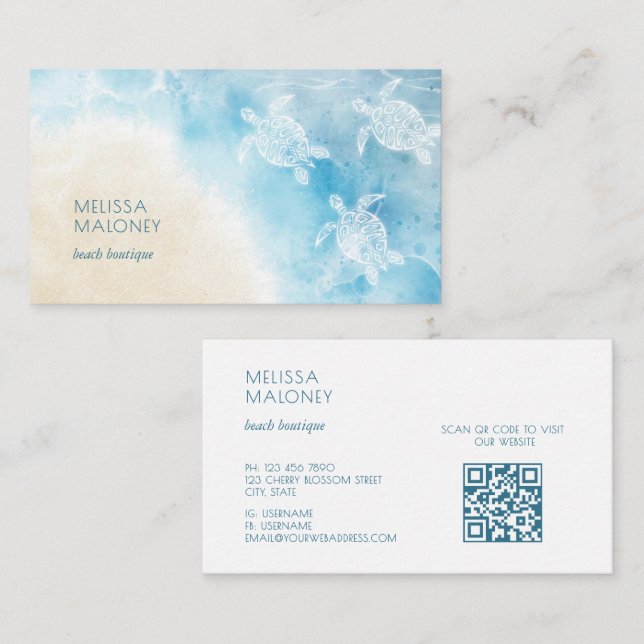 Beach Style White Turtles Scan QR Code Business Card (Front/Back)
