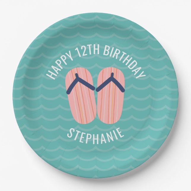 Beach Summer Birthday Party Paper Plate (Front)