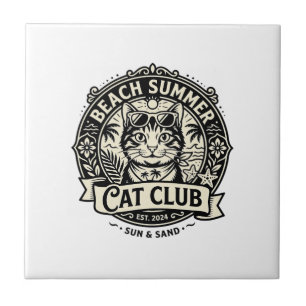 Beach Summer Cat Funny Cat Graphic - Beach Summer Ceramic Tile