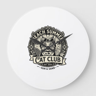 Beach Summer Cat Funny Cat Graphic - Beach Summer Large Clock