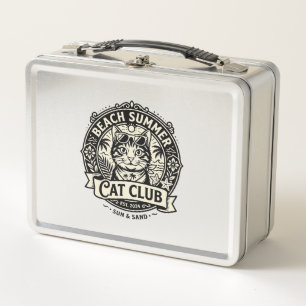 Beach Summer Cat Funny Cat Graphic - Beach Summer Metal Lunch Box