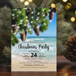 Beach Summer Christmas Party Invitation<br><div class="desc">Summer christmas themed party invitations featuring a sandy beach background,  spruce tree branches,  pine cones,  and a modern party template that is easy to personalise.</div>