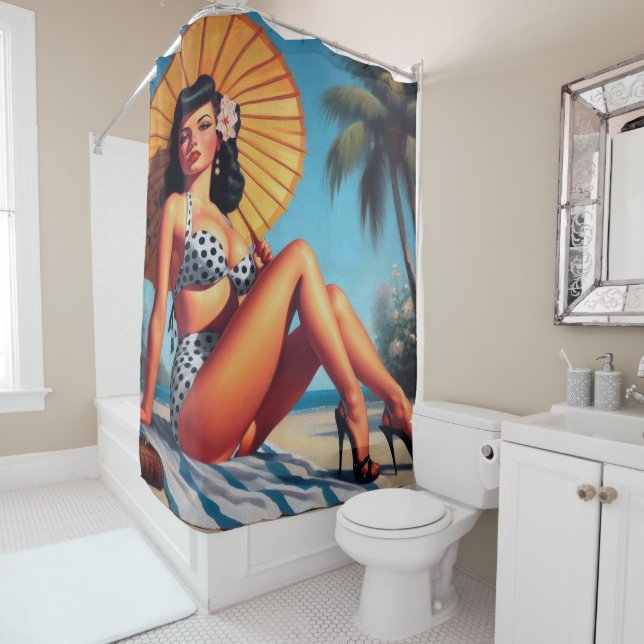 Beach Summer Classic Pin Up Shower Curtain (In Situ)