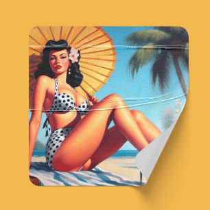Beach Summer Classic Pin Up Square Sticker