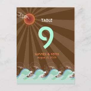 Beach Summer Cool Waves Brown Sun Table Number Postcard