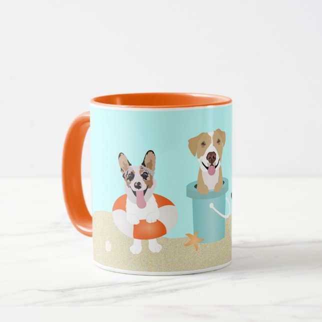 Beach Summer Dogs Blue Orange Mug (Front Left)