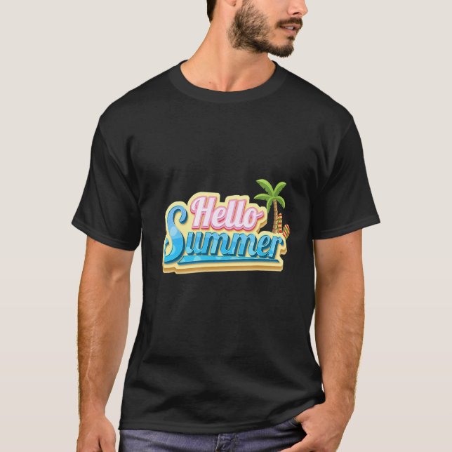 Beach Summer Hello Summer Text T-Shirt (Front)