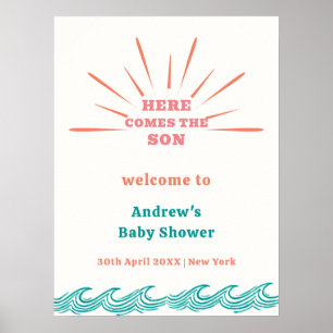 Beach Summer Here Comes Baby Shower Welcome Poster