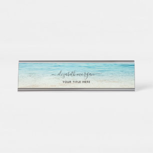 Beach Summer Personalised Aqua Blue Ocean Elegant Desk Name Plate