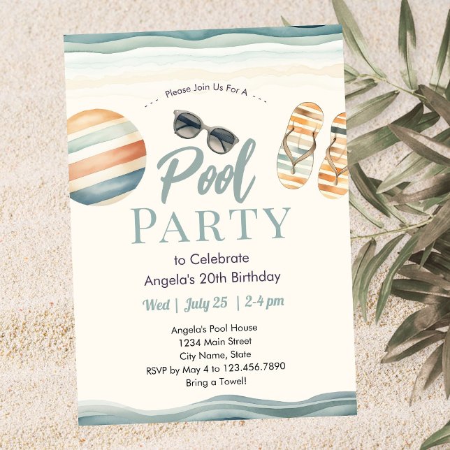 Beach Summer Pool Party Birthday  Invitation (Creator Uploaded)