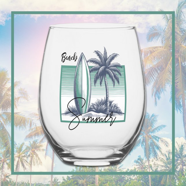 Beach Summer Stemless Wine Glass (Beach Summer)