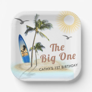 Beach Summer Surf 1st Birthday 7" Square Paper Plate
