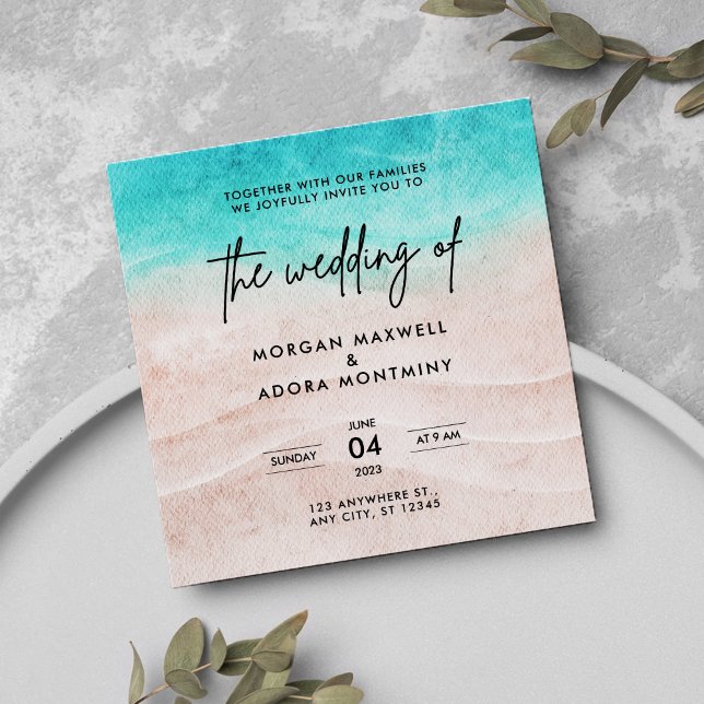 Beach Summer Watercolor Square Wedding Invitation (Creator Uploaded)