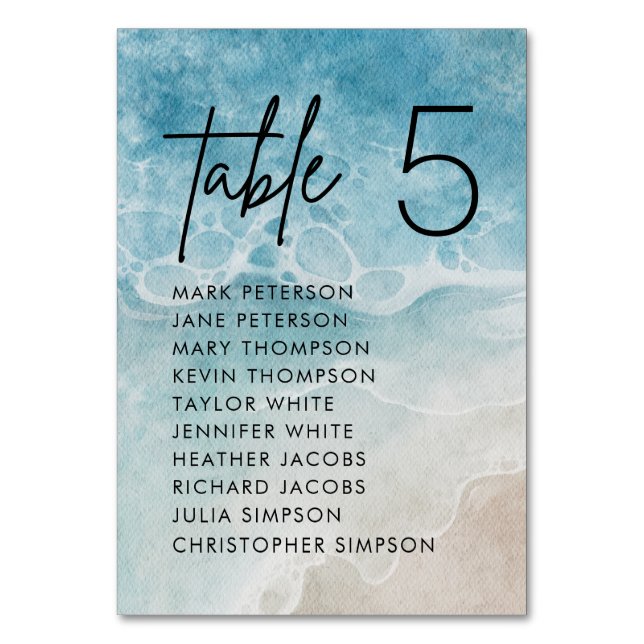 Beach Summer Wedding Seating Chart Table Number (Front)