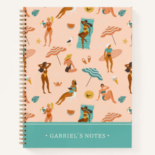Beach Sunbathers Pattern Add Your Name Notebook
