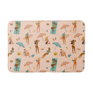 Beach Sunbathers Pattern Bath Mat
