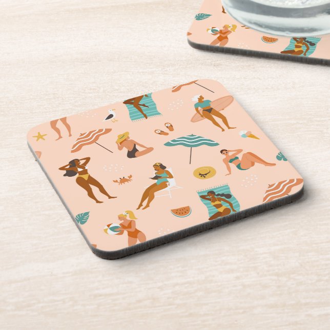 Beach Sunbathers Pattern Coaster (Left Side)