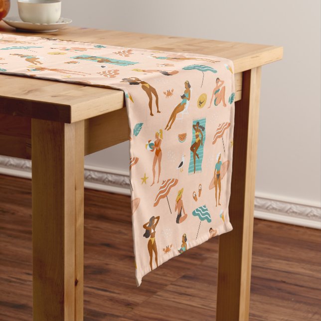 Beach Sunbathers Pattern Medium Table Runner (In Situ)