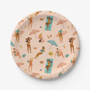 Beach Sunbathers Pattern Paper Plate