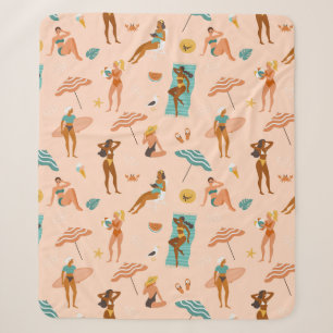 Beach Sunbathers Pattern Sherpa Blanket